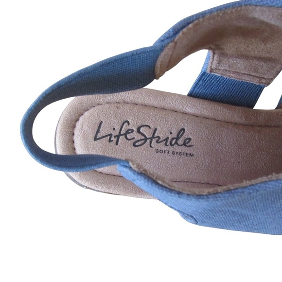 Lifestride Taura Sandals 9.5 Blue Slip On Open Toe Faux Leather Classic - Picture 6 of 9